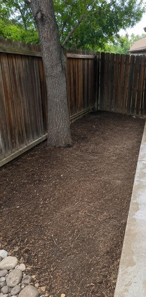 The same side yard completely cleared down to bare soil after ParoJunks hauled everything away